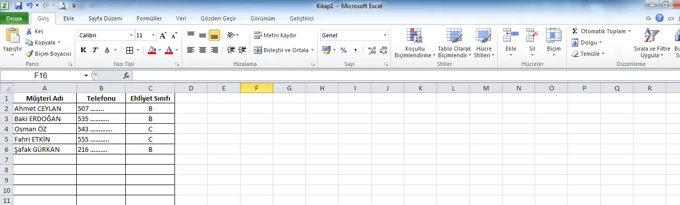 Sabit Verilerin Oluşturulması FOTO: Araç Takip Formu Excel
