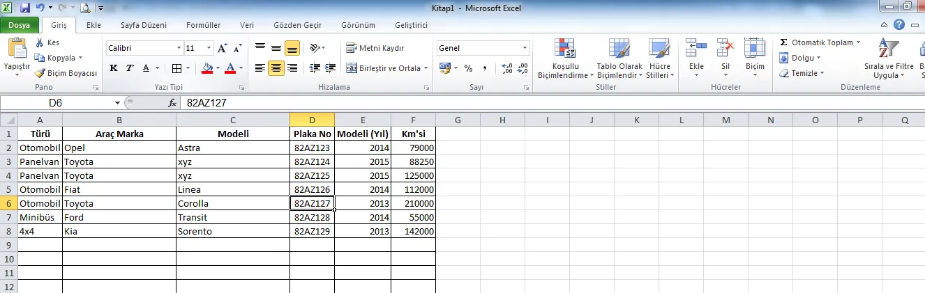 Excel Araç Takip Formu FOTO: Araç Takip Formu Excel
