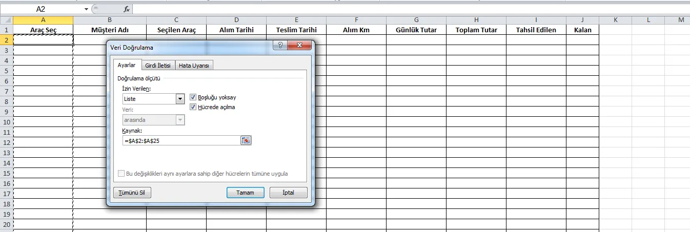 Araç Takip Formu İşlemleri FOTO: Araç Takip Formu Excel