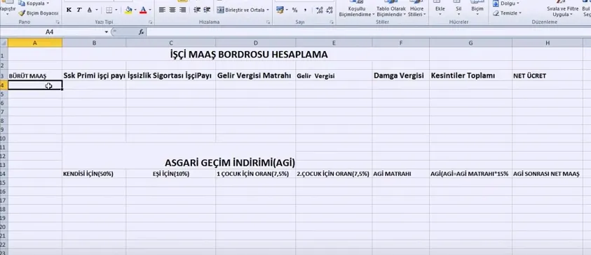 Excel Bordro Hesaplama FOTO: Excel Bordro Hesaplama