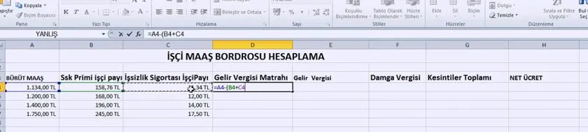 Excel Bordro Hesaplama FOTO: Excel Bordro Hesaplama