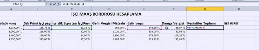 Excel Bordro Hesaplama FOTO: Excel Bordro Hesaplama
