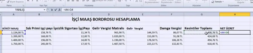 Excel Bordro Hesaplama FOTO: Excel Bordro Hesaplama