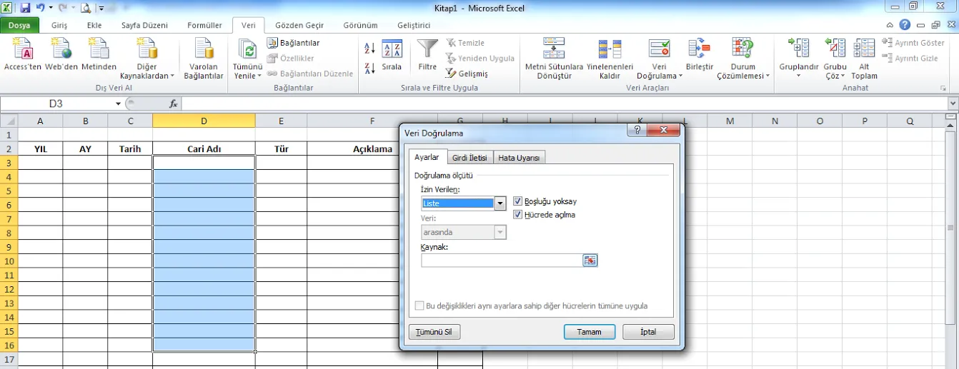 Excel Cari Hesap Tablosu FOTO: Excel Cari Hesap Tablosu