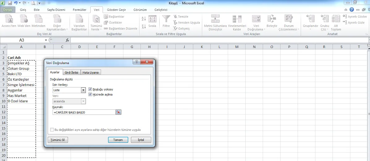 Excel Cari Hesap Tablosu FOTO: Excel Cari Hesap Tablosu