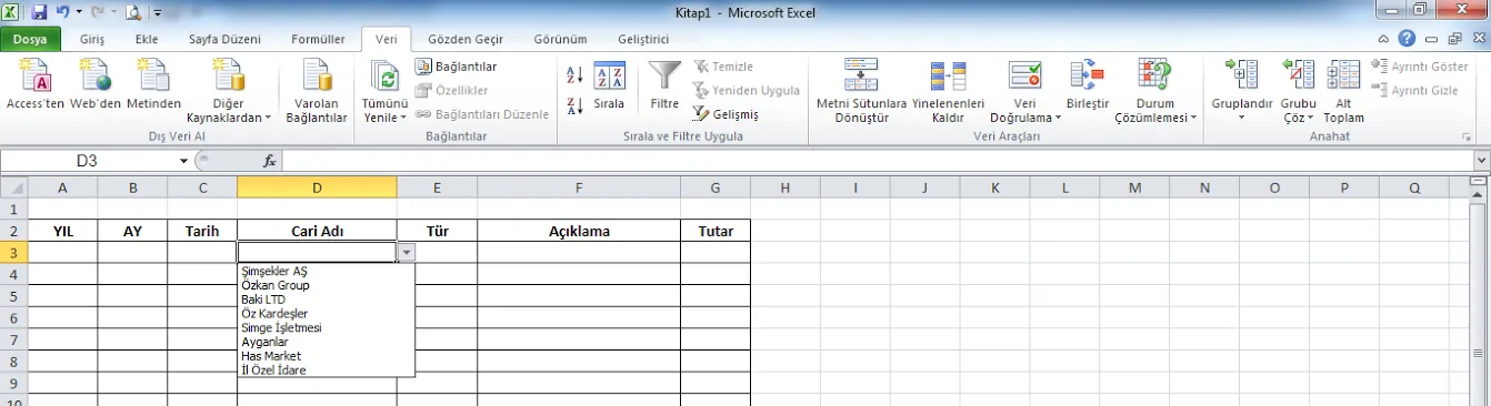 Excel Cari Hesap Tablosu FOTO: Excel Cari Hesap Tablosu