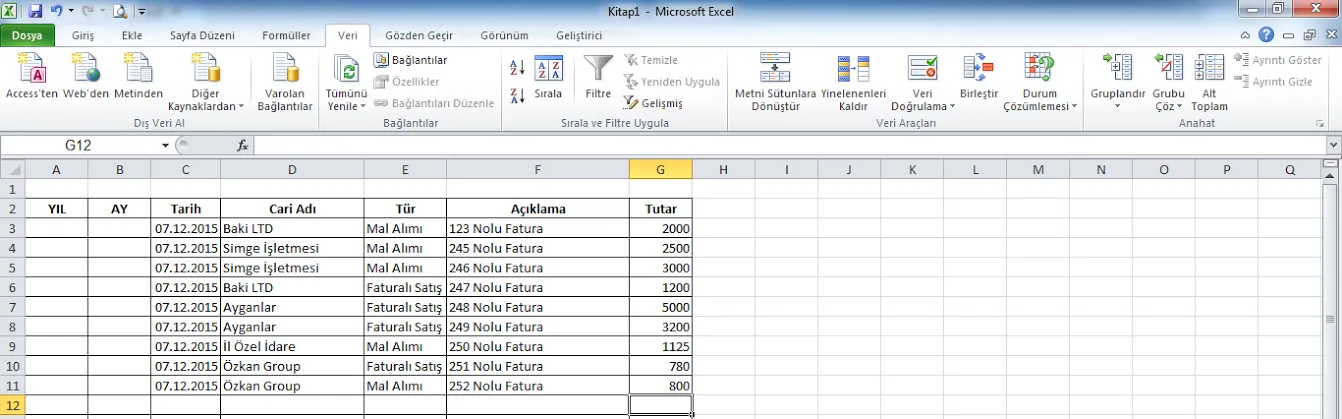 Excel Cari Hesap Tablosu FOTO: Excel Cari Hesap Tablosu