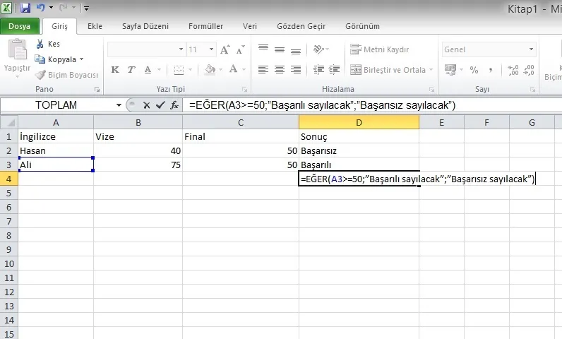 Excel Eğer FOTO: Excel Eğer