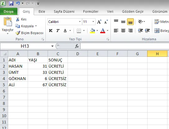 Excel Eğer FOTO: Excel Eğer