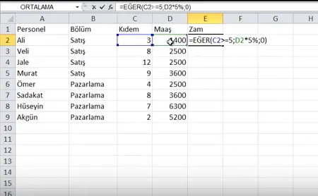 Eğer Formül Kullanımı FOTO: Excel Eğer Formülü Örnekleri