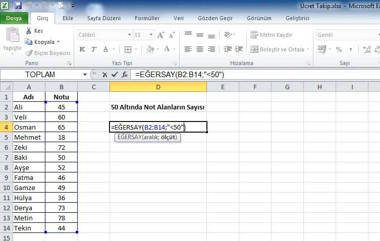 EĞERSAY Fonksiyonu FOTO: Excel Eğer Formülü Örnekleri