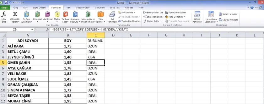 İç İçe Eğer Fonksiyonu FOTO: Excel Eğer Formülü Örnekleri