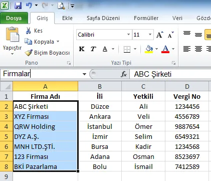 Excel'de Otomatik Gün Tanımlama FOTO: Excel Fatura Örneği
