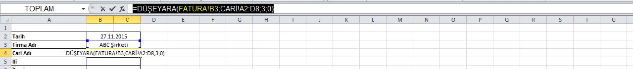 Excel Düşeyara Fonksiyonu FOTO: Excel Fatura Örneği