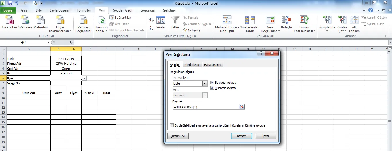 Excel Düşeyara Fonksiyonu FOTO: Excel Fatura Örneği