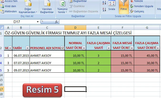 Resim 5 FOTO:  Mesai Saati Hesaplama Excel Resim