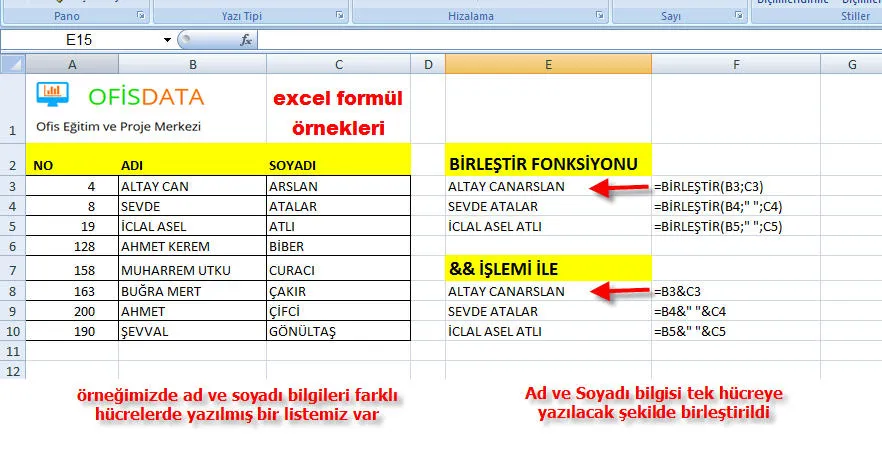 Excel Formül Örnekleri FOTO: Excel Formül Örnekleri