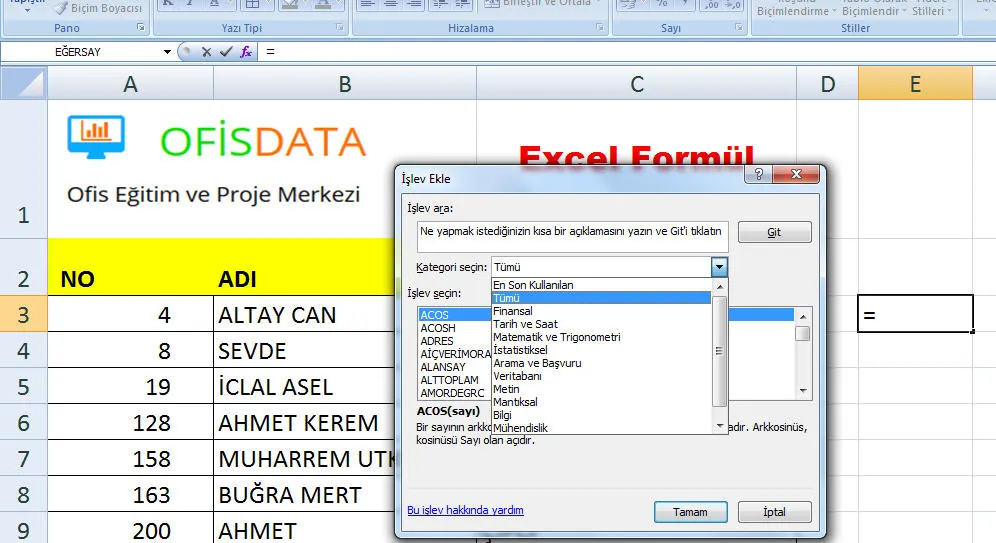 Excel Formül Örnekleri FOTO: Excel Formül Örnekleri