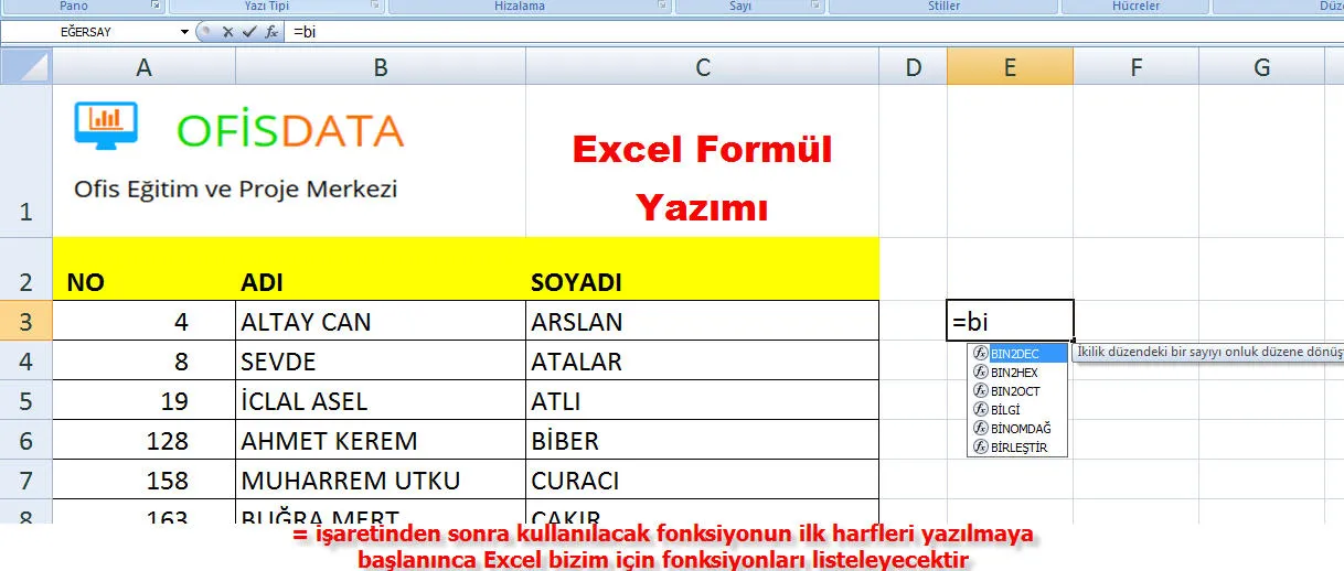 Excel Formül Örnekleri FOTO: Excel Formül Örnekleri