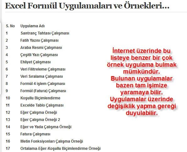 Excel Formülleri Örnekleri FOTO: Excel Formülleri Örnekleri