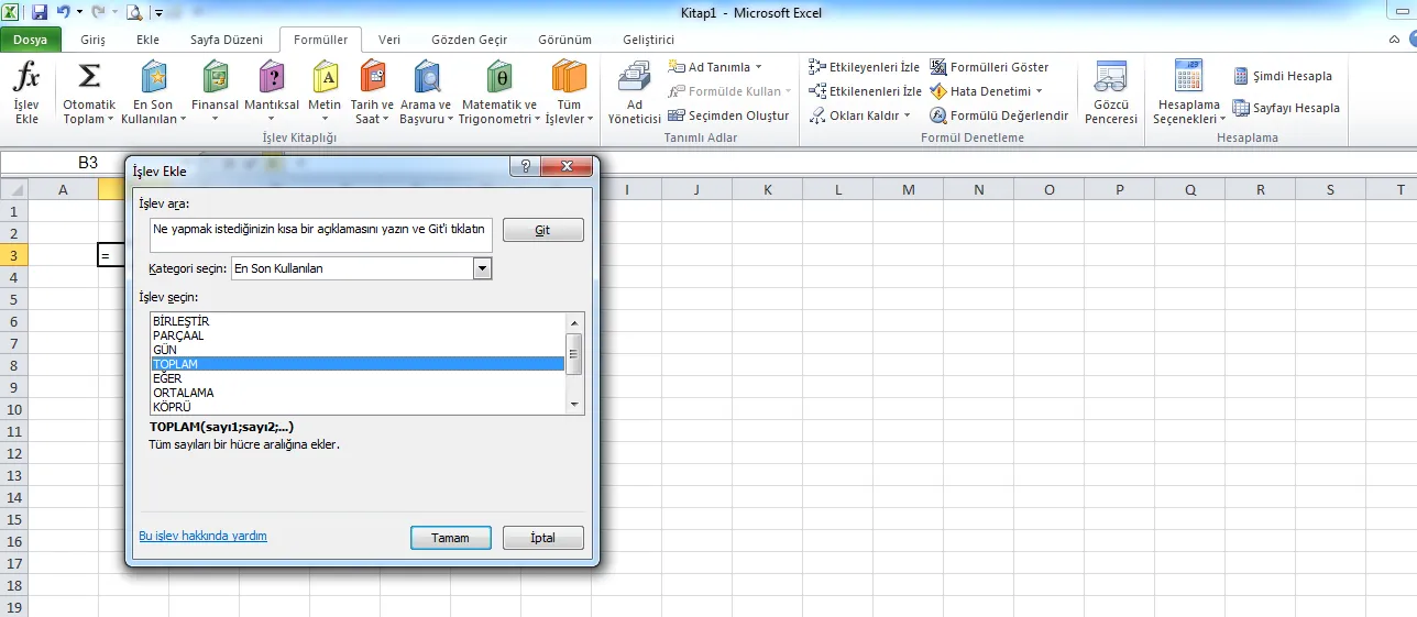 Toplam 1 FOTO: Excel Formülleri Resimli Anlatım