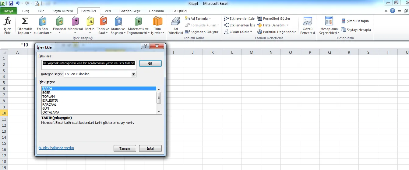 Tarih 1 FOTO: Excel Formülleri Resimli Anlatım