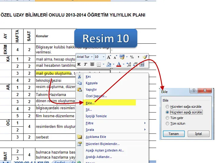 Excel Hücre Ekleme FOTO: Excel Hücre Ekleme