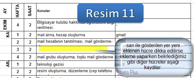 Excel Eklenen Hücre FOTO: Excel Eklenen Hücre