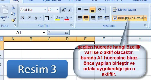 Excel Hücre Birleştirme İşlemi FOTO: Excel Hücre Birleştirme İşlemi