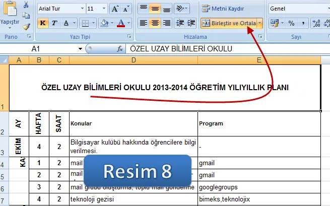 Excel Hücre Birleştime Örnek 2 FOTO: Excel Hücre Birleştime Örnek 2