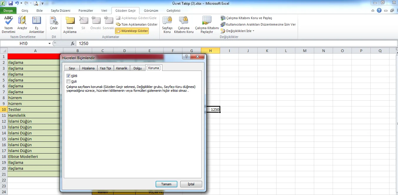 Excel'de Kilit Kaldırma FOTO: Excel Hücre Koruma
