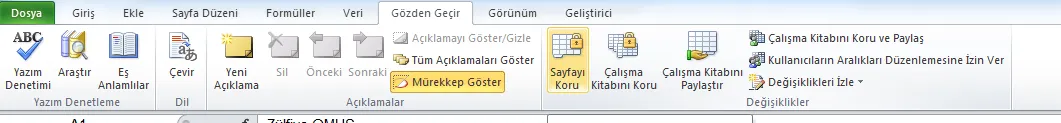 Excel Sayfayı Korumaya Alma FOTO: Excel Hücre Koruma