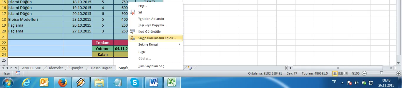 Excel Hücre Koruma FOTO: Excel Hücre Koruma