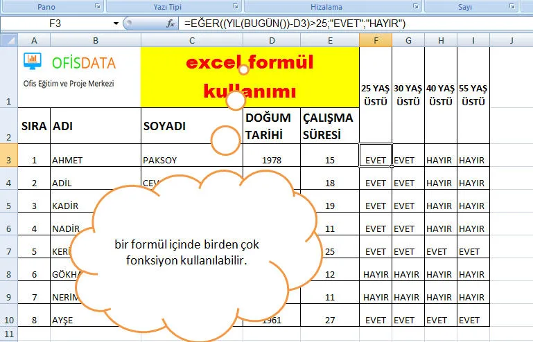 Excel İf Kullanımı FOTO: Excel İf Kullanımı