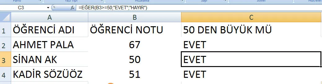 Excel İf Kullanımı FOTO: Excel İf Kullanımı