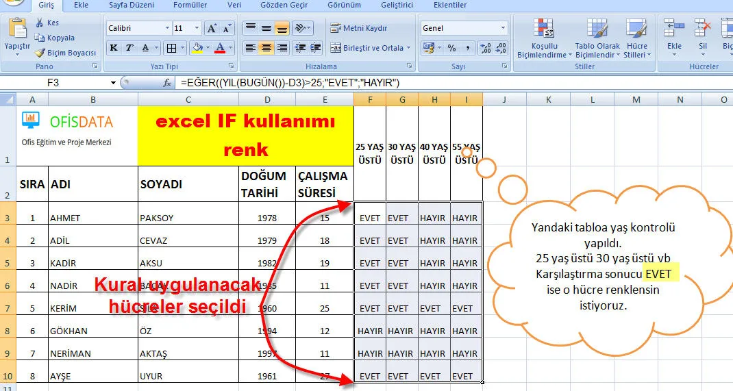 Excel İf Kullanımı FOTO: Excel İf Kullanımı