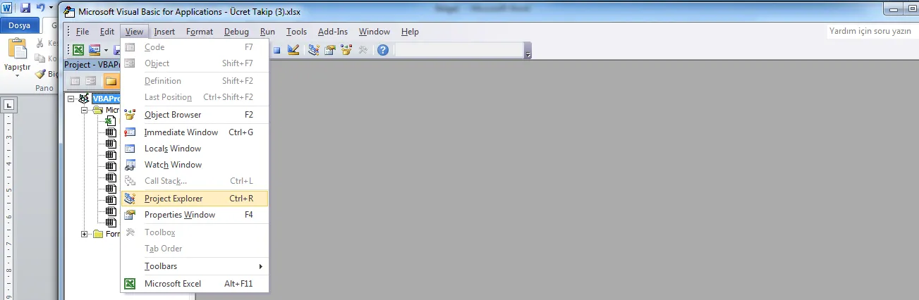 Excel Vba Ekranını Açma FOTO: Excel İle Programlama