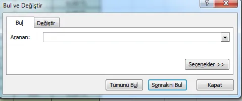 Arama FOTO: Excel Kısayollar