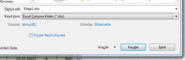 Kaydet FOTO: Excel Kısayollar