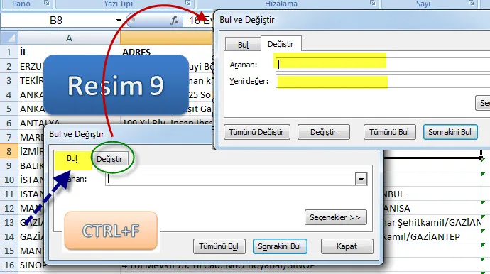 Microsoft Excel Bul Değiştir FOTO: Microsoft Excel Bul Değiştir