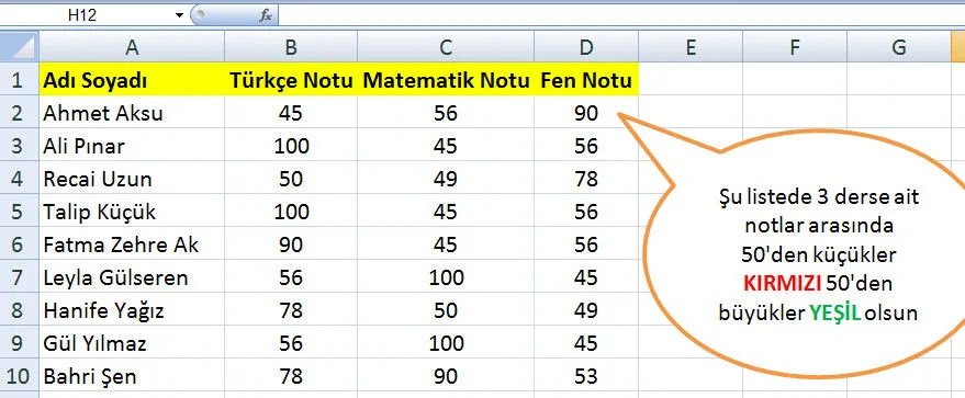 Excel Koşullu Biçimlendirme FOTO: Excel Koşullu Biçimlendirme