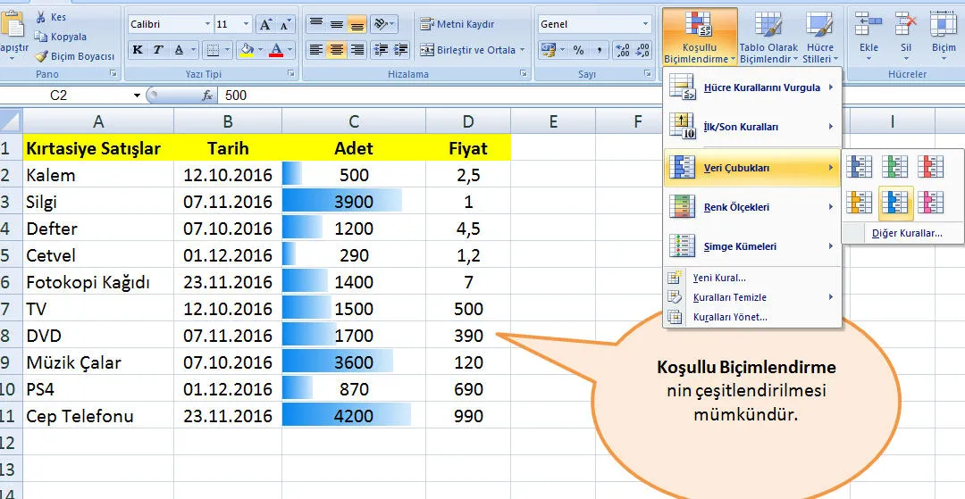 Excel Koşullu Biçimlendirme FOTO: Excel Koşullu Biçimlendirme