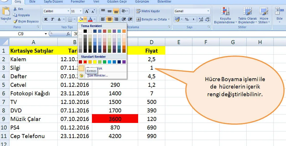 Excel Koşullu Biçimlendirme FOTO: Excel Koşullu Biçimlendirme