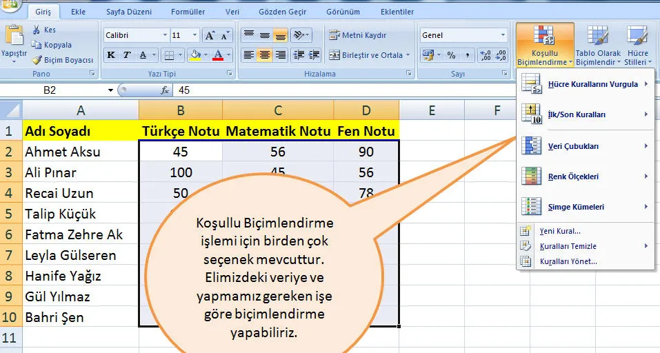 Excel Koşullu Biçimlendirme FOTO: Excel Koşullu Biçimlendirme
