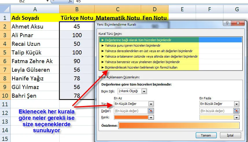 Excel Koşullu Biçimlendirme FOTO: Excel Koşullu Biçimlendirme