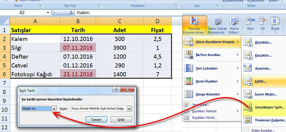 Excel Koşullu Biçimlendirme FOTO: Excel Koşullu Biçimlendirme