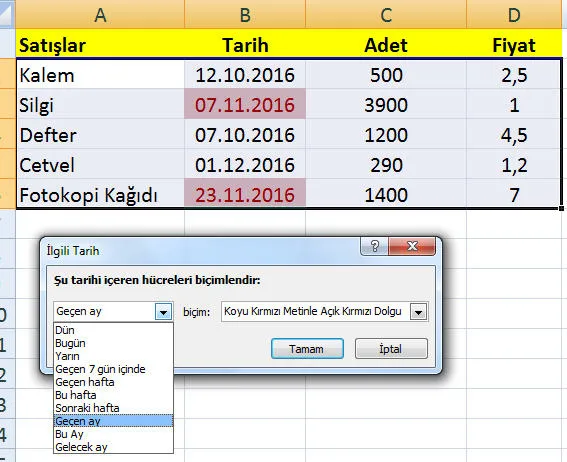 Excel Koşullu Biçimlendirme FOTO: Excel Koşullu Biçimlendirme
