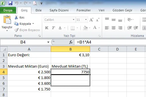 Excel Hücre Sabitleme FOTO: Excel Kullanma