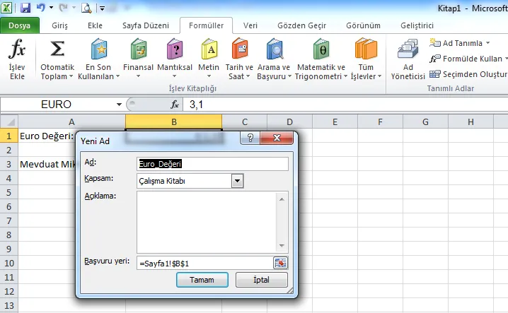 Ad Tanımlama FOTO: Excel Kullanma