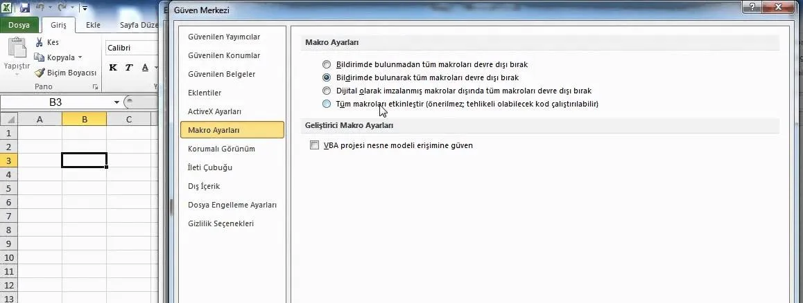 Excel Makro Etkinleştirme FOTO: Excel Makro Etkinleştirme